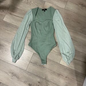 Lulu's Sage Green Puff Sleeve Bodysuit